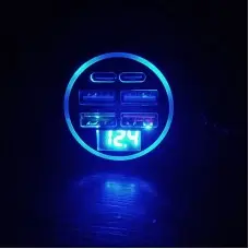  Автомобільне зарядне з вольтметром в прикурювач (на 6 виходів, 4 USB + 2 Type-C)