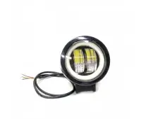 Дополнительная LED фара с четкой светотеневой границей и желтым габаритом, круглая черная