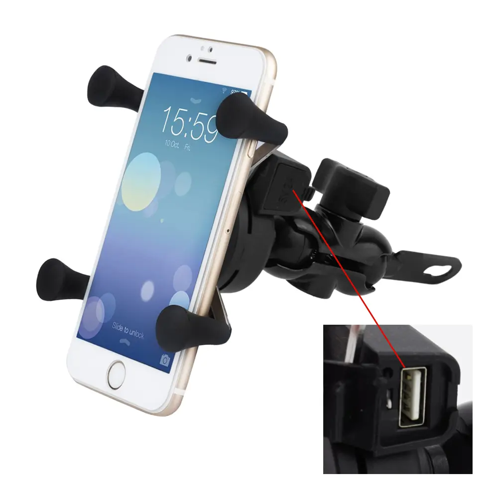 Металлический держатель телефона на руль мотоцикла + USB-разъем , купить в  Одессе и Украине!