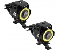 LED фари U7 mini з ангельським оком чорні (біле ангельське око, к-т 2 штуки)