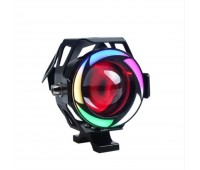 LED фара с "ангельским глазом"  U7  черная,  Multicolor подсветка