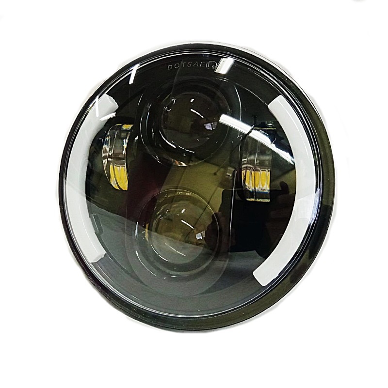 Фара світлодіодна з габаритами та поворотами, чорна (2 лінзи + 2 кристали, 5.75 дюйма, 145 мм)