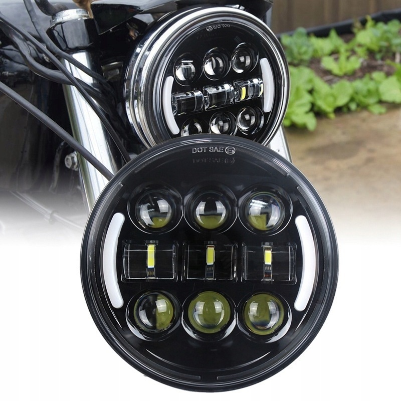 Фара светодиодная с габаритами и поворотами, черная (5.75 дюйма, 145 мм)