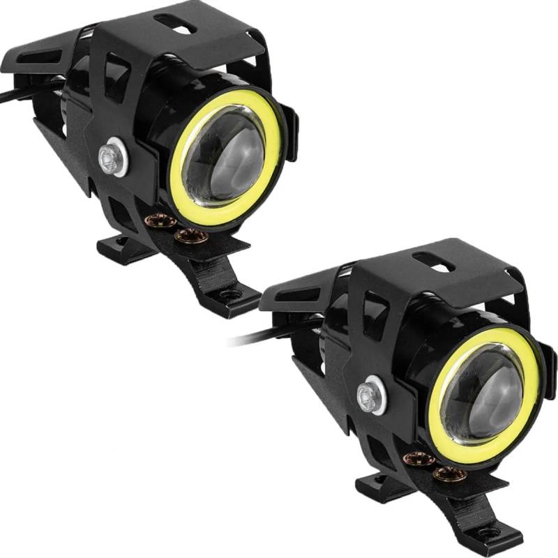 LED фары U7 mini с ангельским глазом черные (белый ангельский глаз, к-т 2 штуки)